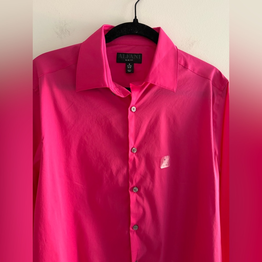 Alfani Slim Fit Pink Dress Shirt Men’s Medium NWT Stretch Button Down - Picture 2 of 5
